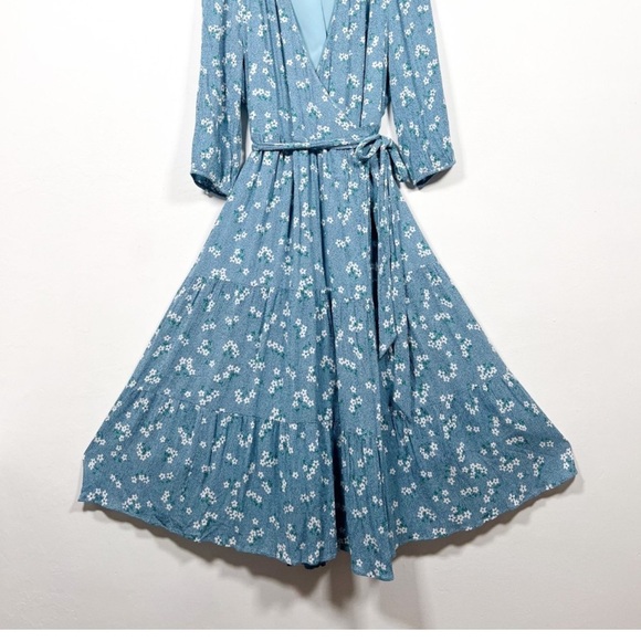 Boden Aurora Heron Blue Floral Midi Wrap ASO Kate Middleton Dress Size 8 - Picture 6 of 16